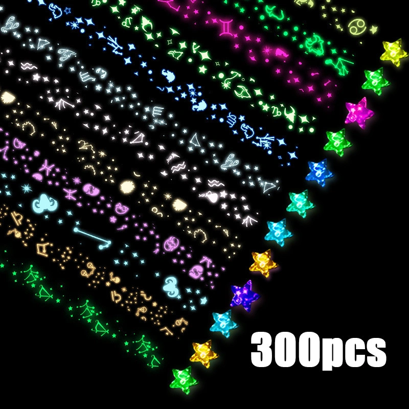 300pcs Cahaya Malam Kertas Origami Bintang Diy Berwarna Star Paper Craft Handmade fluoresensi kertas origami