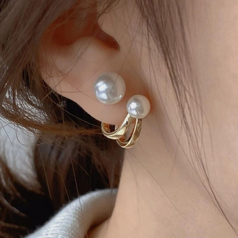 JOY A34 Anting Tindik Stud Wanita Double Pearl Mutiara Elegant Minimalis