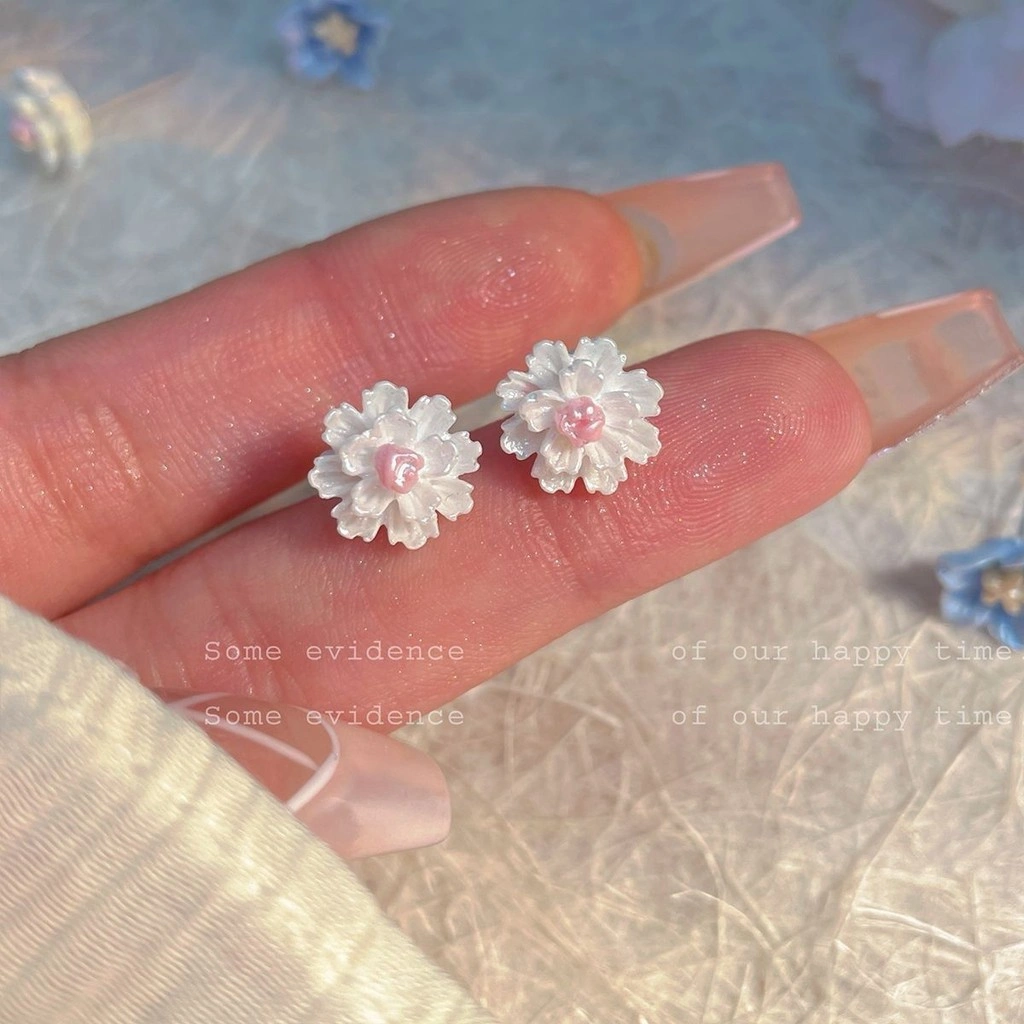 JOY A01 Anting Wanita Silver 925 Mini Bunga Putih Minimalis Pink Feminim