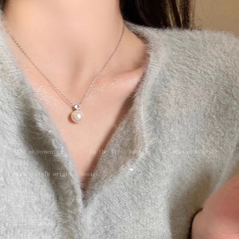 JOY K12 Kalung Wanita Silver 925 Pearl Pendant Necklace Minimalis