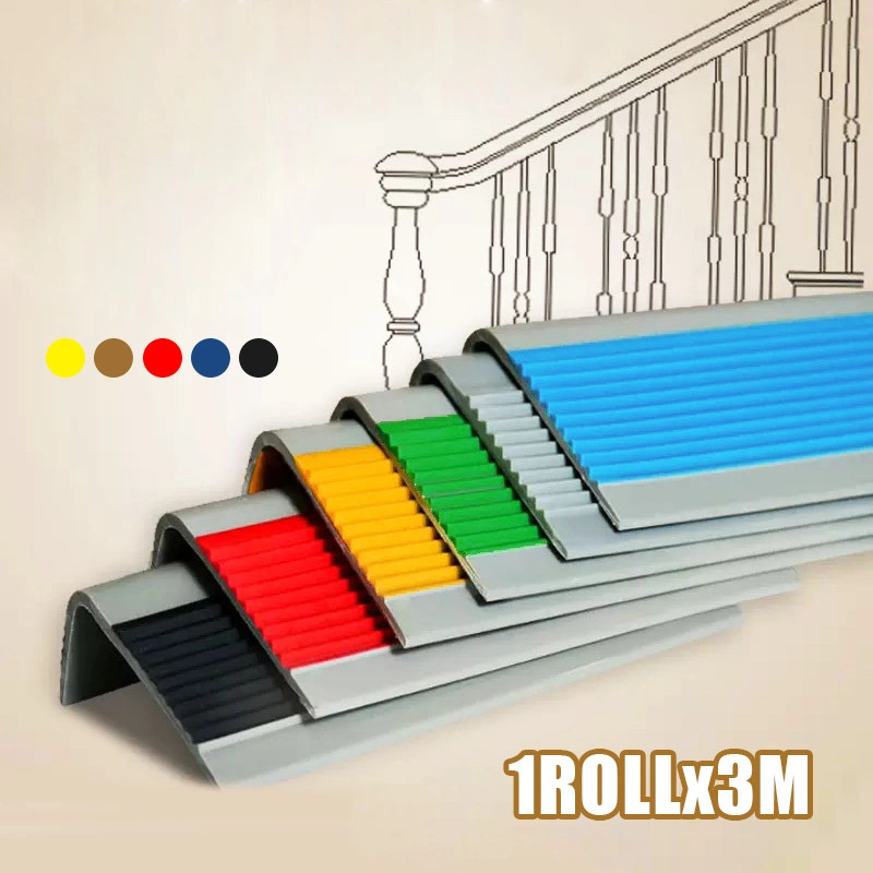 Lis Tangga Pengaman Anti Selip PVC - 1Roll 3M/1M Pilihan, Type L 3CM/5CM, Step Nosing + Perekat 3M untuk Tangga Siku | COD