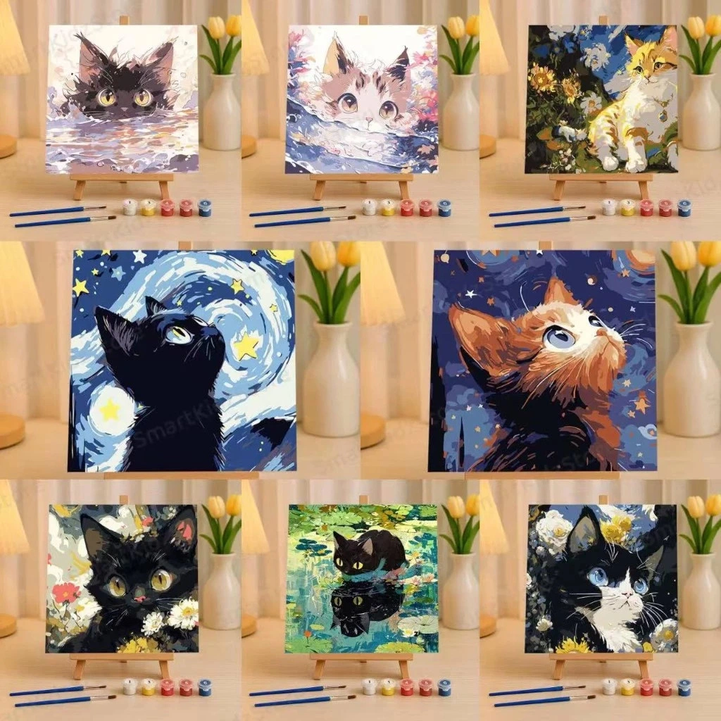 MJ Paint By Number 20x20 Hewan DIY Painting Kit Lukisan Canvas Paint Set Digital Aesthetic Kanvas Lukis Lucu Kanvas Animal Kucing Cat Mainan Edukatif Keterampilan Edukasi Lukis Anti Gadget Menggambar Gambar Anak Lucu Estetik Estetika Viral Brainrot