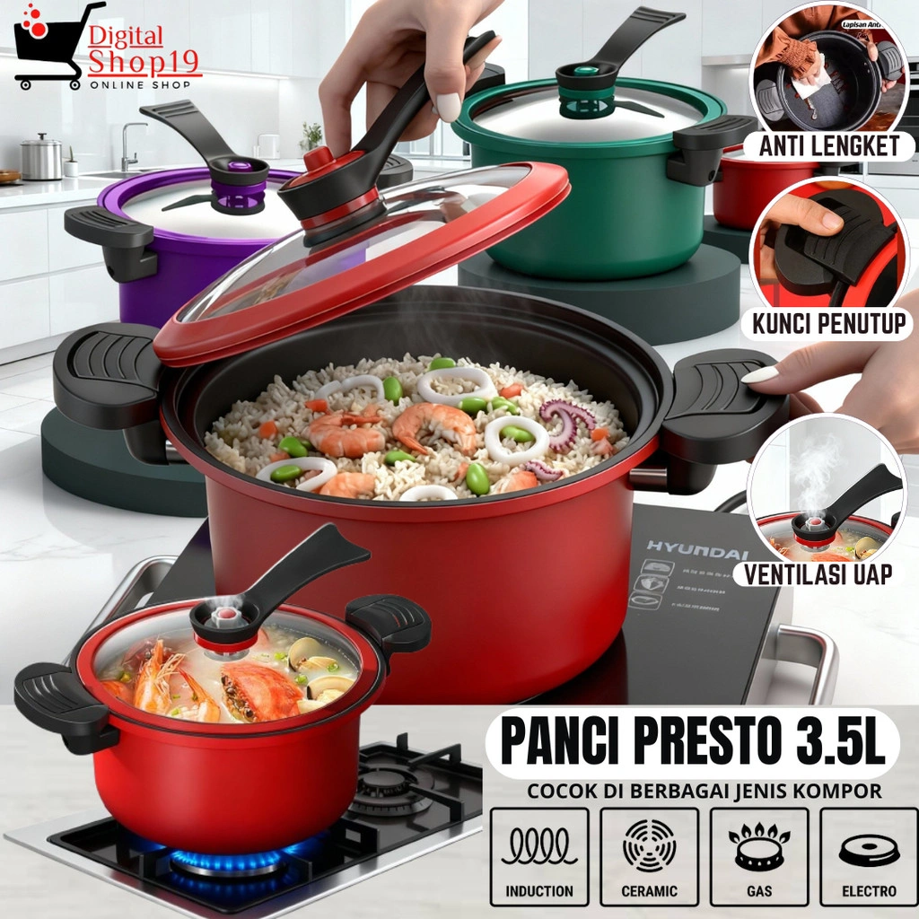 DS.ID COD Panci Presto Teflon Pressure Cooker Pot Totipotent 3.5 Liter Anti Lengket