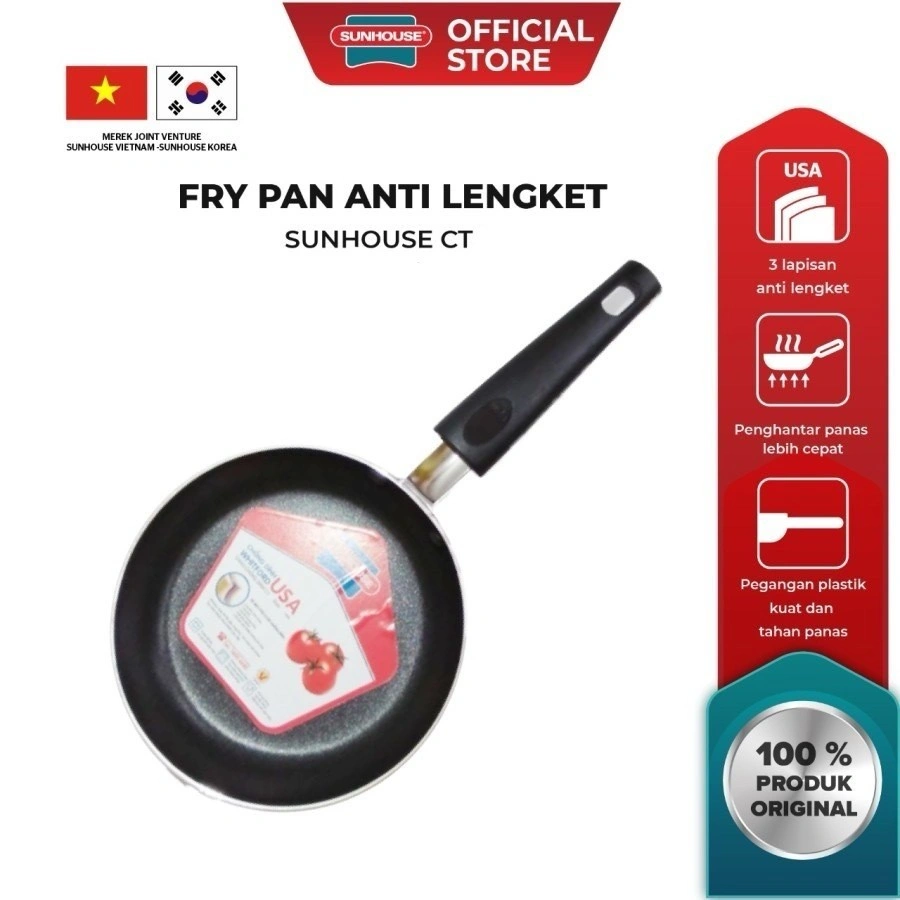 Sunhouse CT Plain Frypan Anti Lengket Hitam 14, 16, 18, 20, 22, 24, 26, 28, 30 cm 1 Pcs