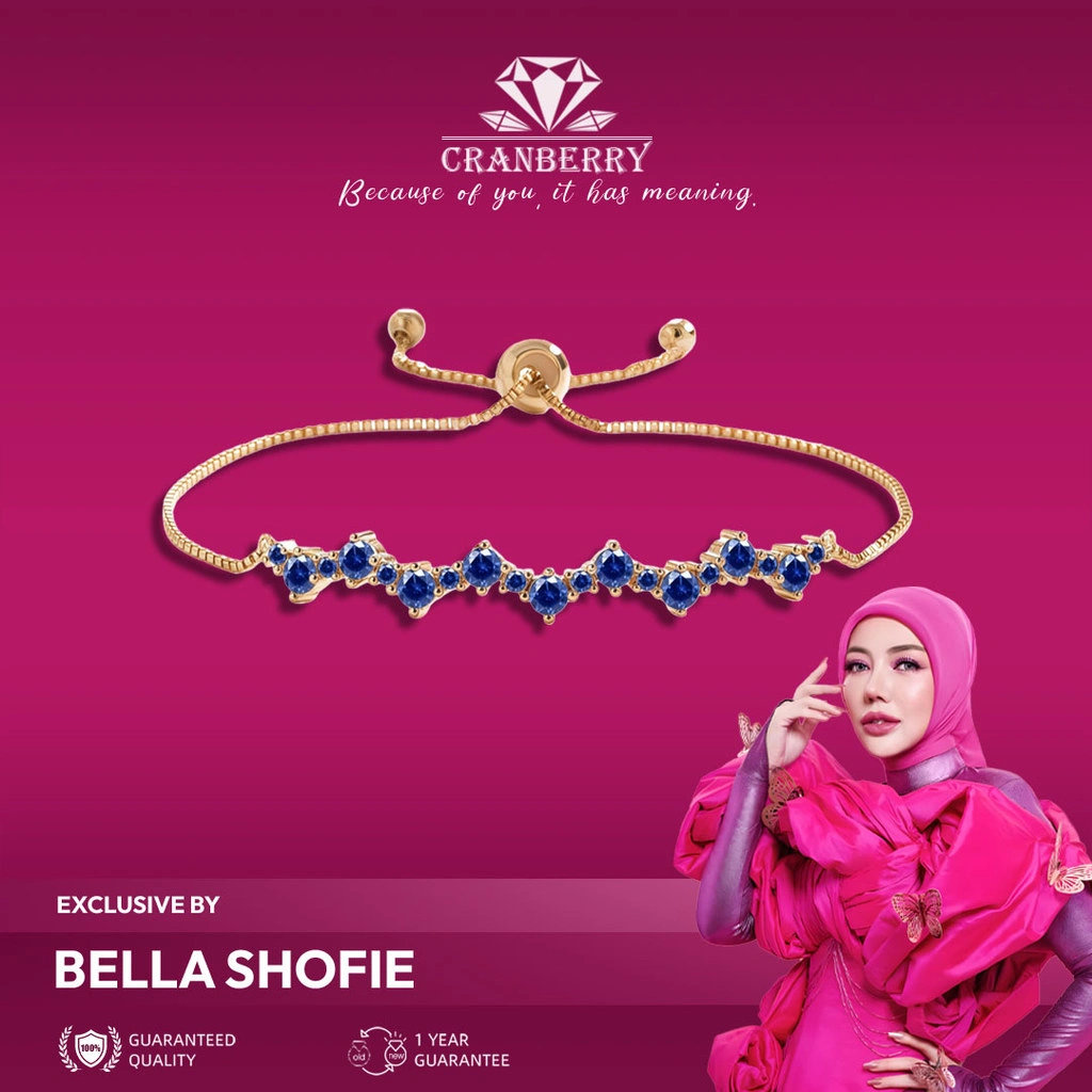 Gelang Wanita Cranberry Jewelry Premium Lapis Emas 18k Anti Luntur Anti Berubah Warna Garansi 1 Tahun Resmi Size Adjustable Kualitas Grade Terbaru Aksesoris Perhiasan Cincin Nikah Permata VVS1 Elegan COD B20-CG-BL