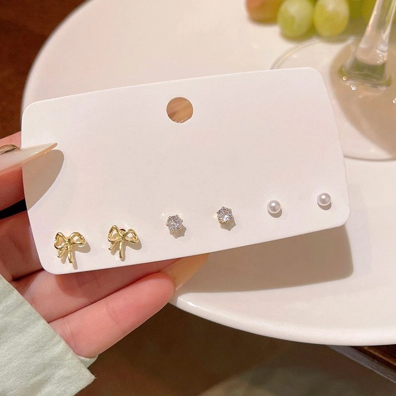 JOY A84 Anting Tindik Stud Wanita Set 3 in 1 Mutiara Bow Minimalis Korean