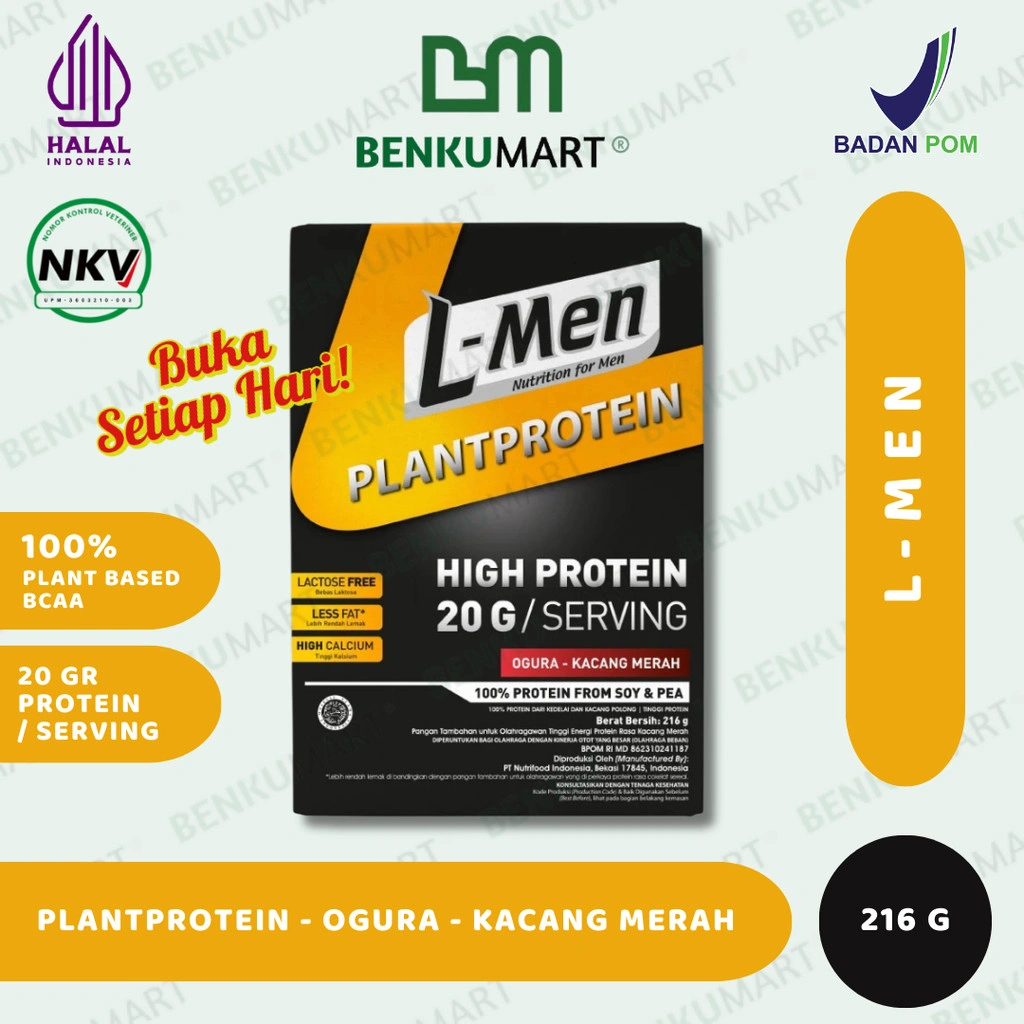 L-Men Plant Protein Ogura (216 gr) | Suplemen Tinggi Protein Nabati Rendah Lemak Plant Based Vegan Lactose Free 216 gram