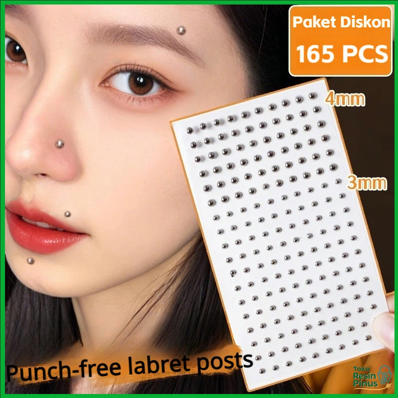 165Pcs Aksesori Tema Stiker Tindik Palsu – Alis Bibir Hidung, Tanpa Lubang, Gaya Edgy Punk