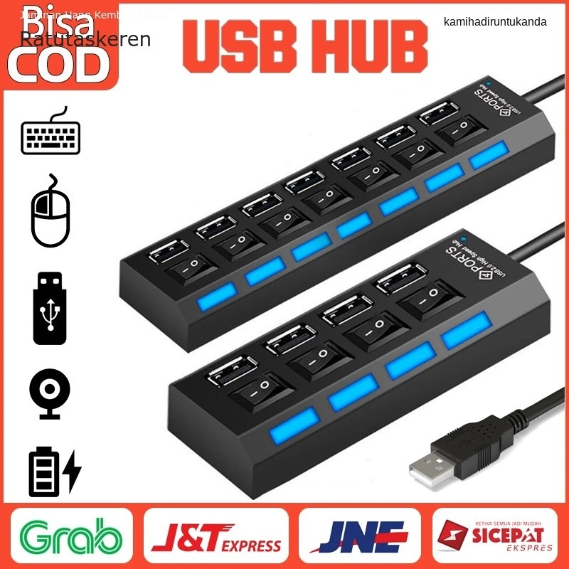 Sabungan Usb RIK Usb Hub Saklar 4/7 Port in 1 dalam 1 On Off 50 cm 4 High Speed output Keren