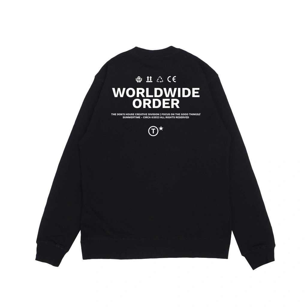 The Don's House WORLDWIDE BLACK - Sweater / Crewneck / Switer Motif Sablon Hitam Pria Wanita Fleece Tebal Premium