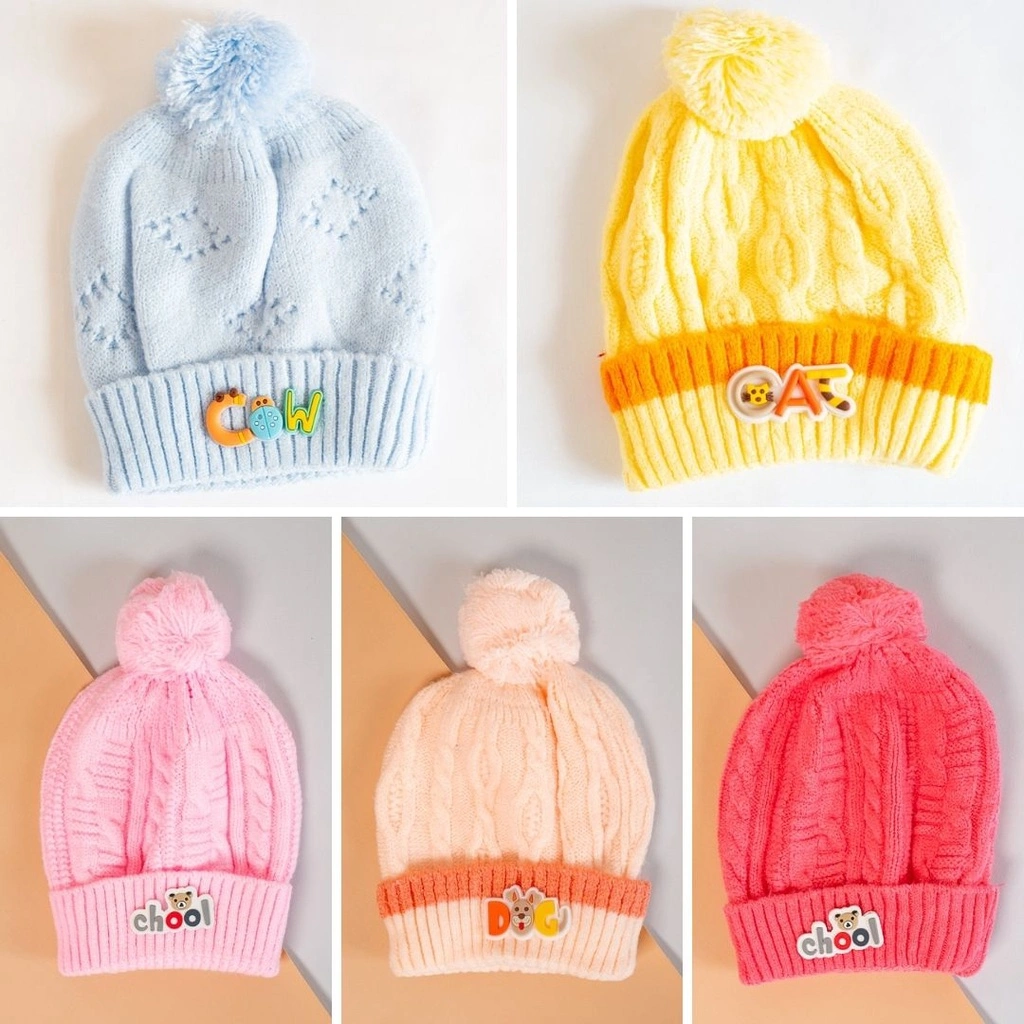Topi Kupluk Rajut Bayi Pompom Cow Cat Dog Chool Lucu Laki-laki Perempuan Unisex Bahan Wol Hangat / Baby Hat Beanie