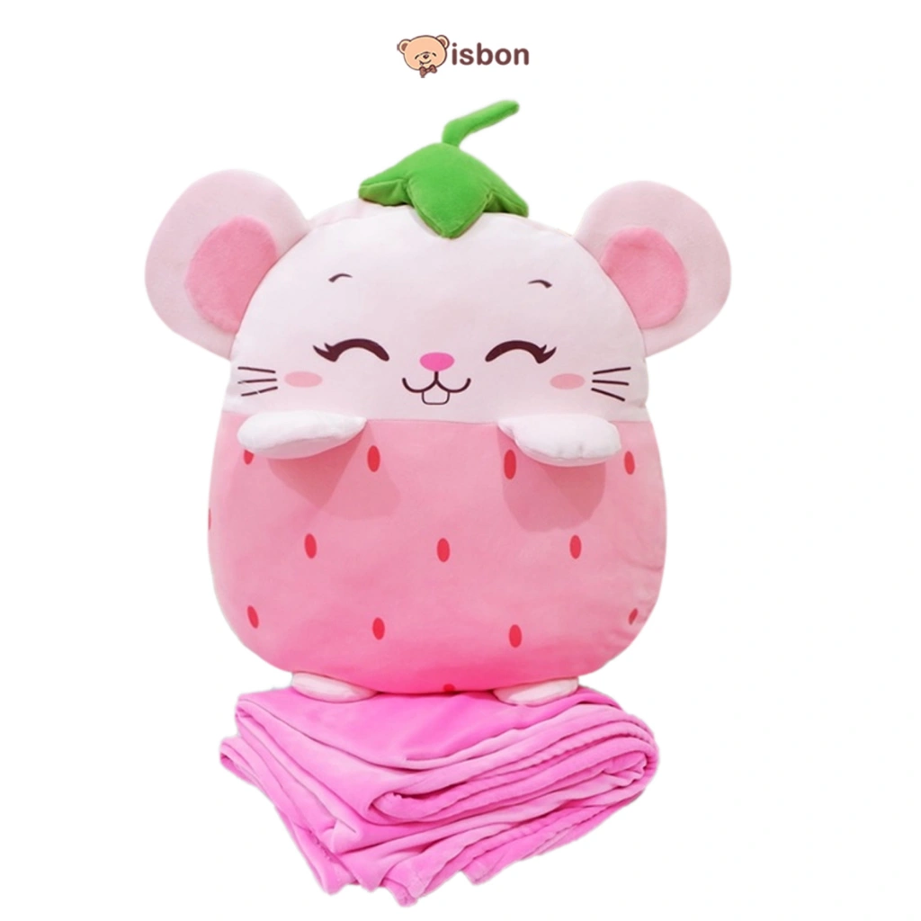 ISTANA BONEKA Balmut Bantal Selimut Karakter Buah BERRY MOUSE Warna Pink Mudah Dibawa Cocok Untuk Traveling Nyaman Digunakan Halus dan Hangat