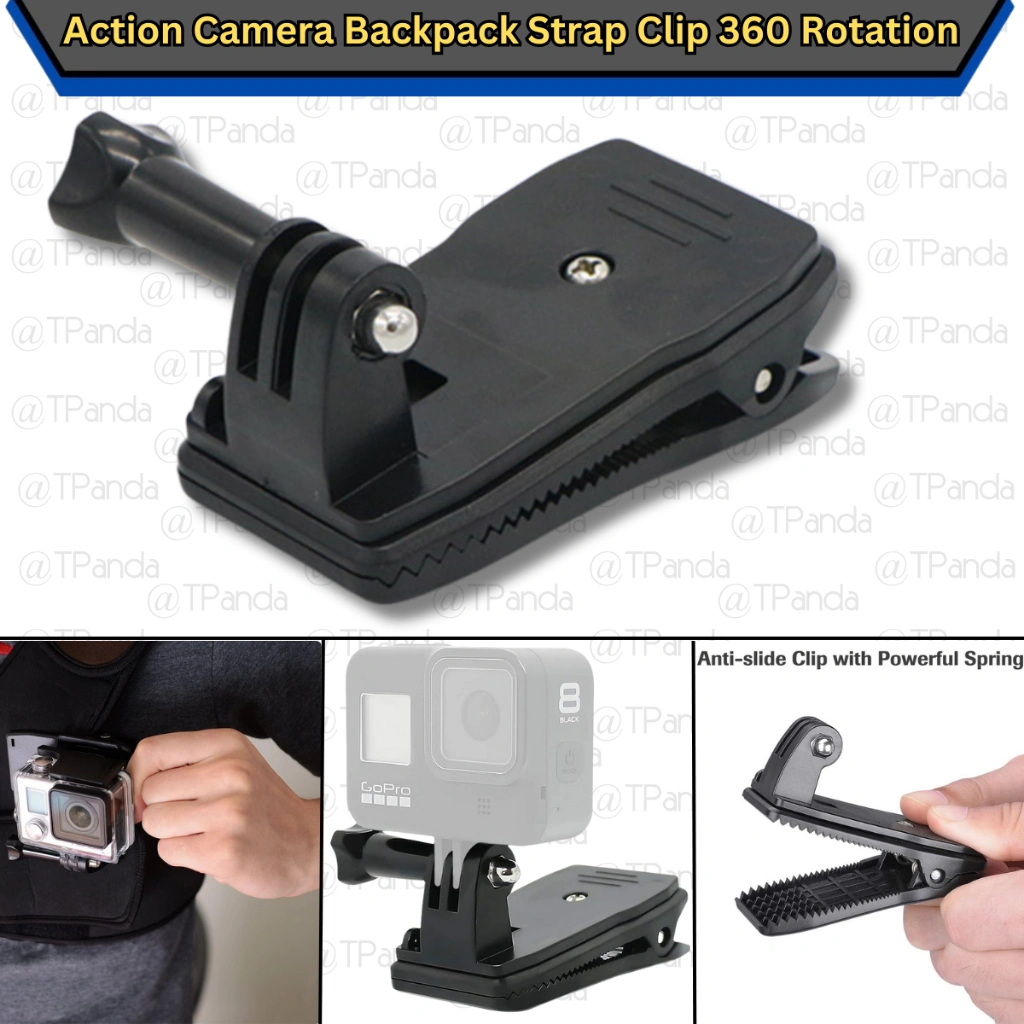 Backpack Strap Clip Action Camera 360 Rotation, Penjepit Clamp Holder Tas Belt Kamera Aksi Gopro, Osmo Action, Insta360, Xiaomi Yi