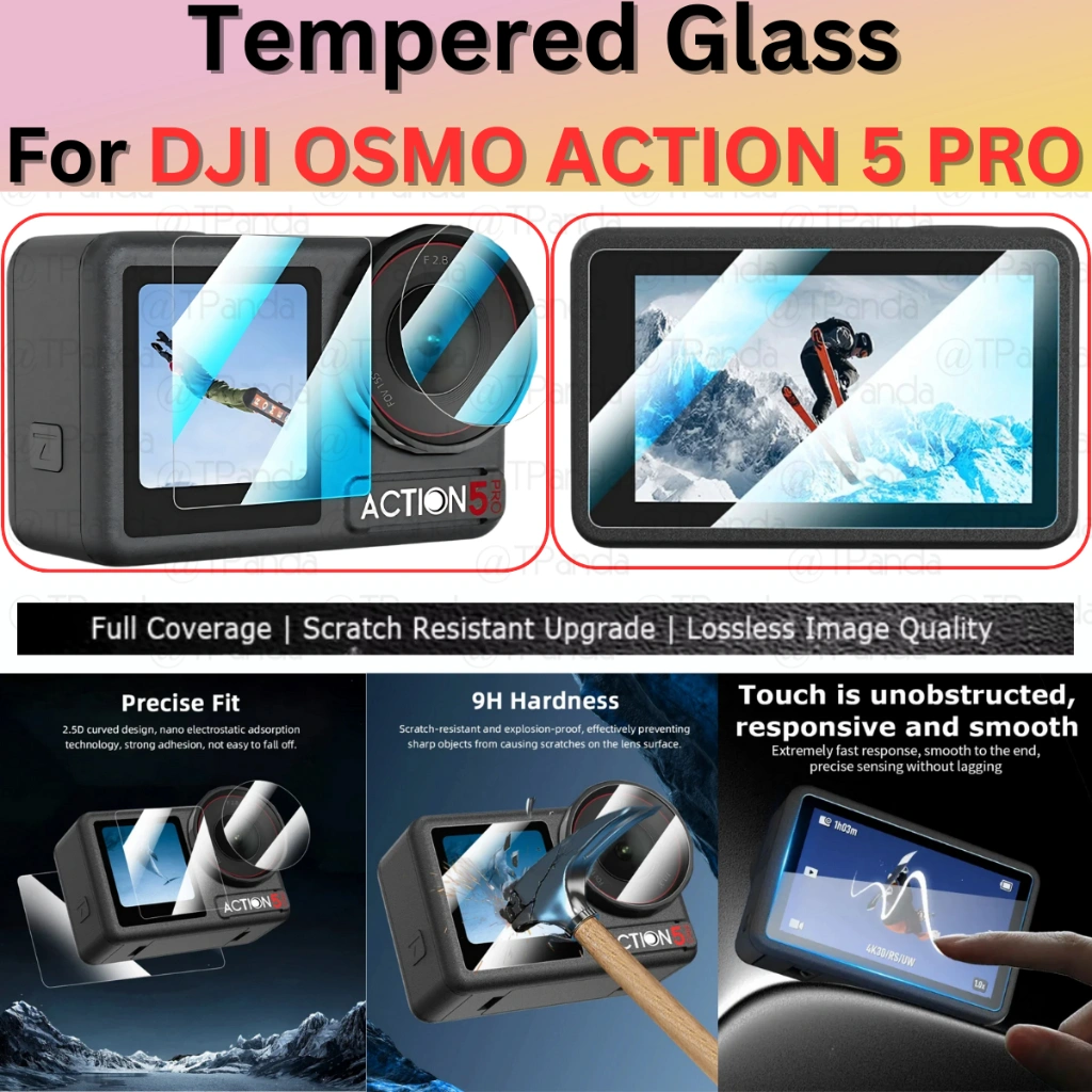 Screen Protector DJI OSMO ACTION 5 PRO Tempered Glass Pelindung Action Camera, Anti Gores Kamera Aksi Layar Depan Belakang Lensa