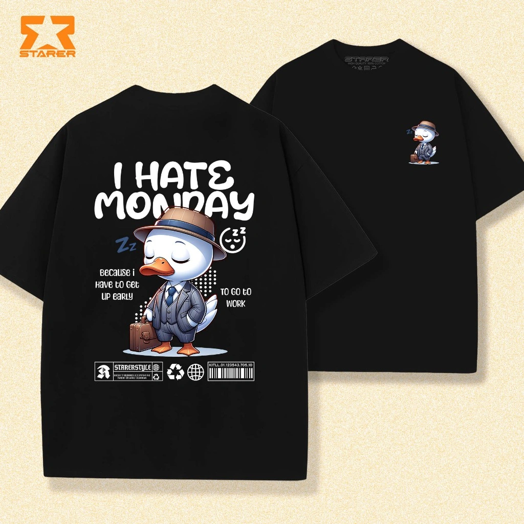 STARER Kaos Oversize Pria Wanita Distro Lengan Pendek Cotton Lembut Uniseks T-Shirt  Baju Combed Fit Sablon Duck 0048