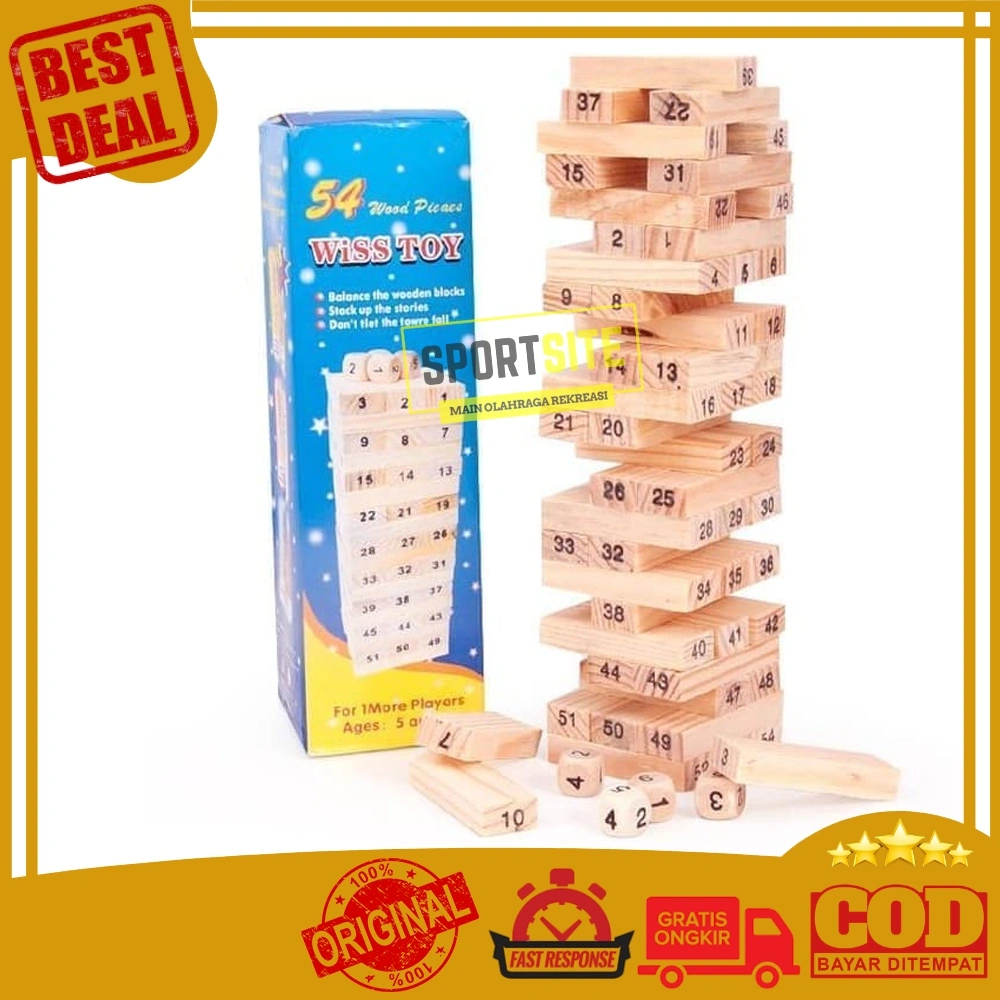 Balok Stacko Kayu Besar Susun Permainan Menara Stacking Tower Kids Family Board Games Mainan Edukasi Anak dan Keluarga Wooden Wiss Toy Angka