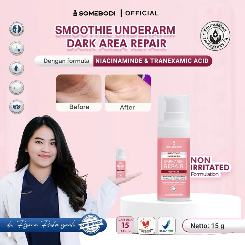 [CUCI GUDANG] SOMEBODI Smoothie Underarm | Cream Pencerah, Pemutih Ketiak dan Selangkangan Ampuh -Menghaluskan Kulit | Mencerahkan Kulit Lebih Cepat|Niacinamide-Tranexamic Acid [BPOM] 30ml