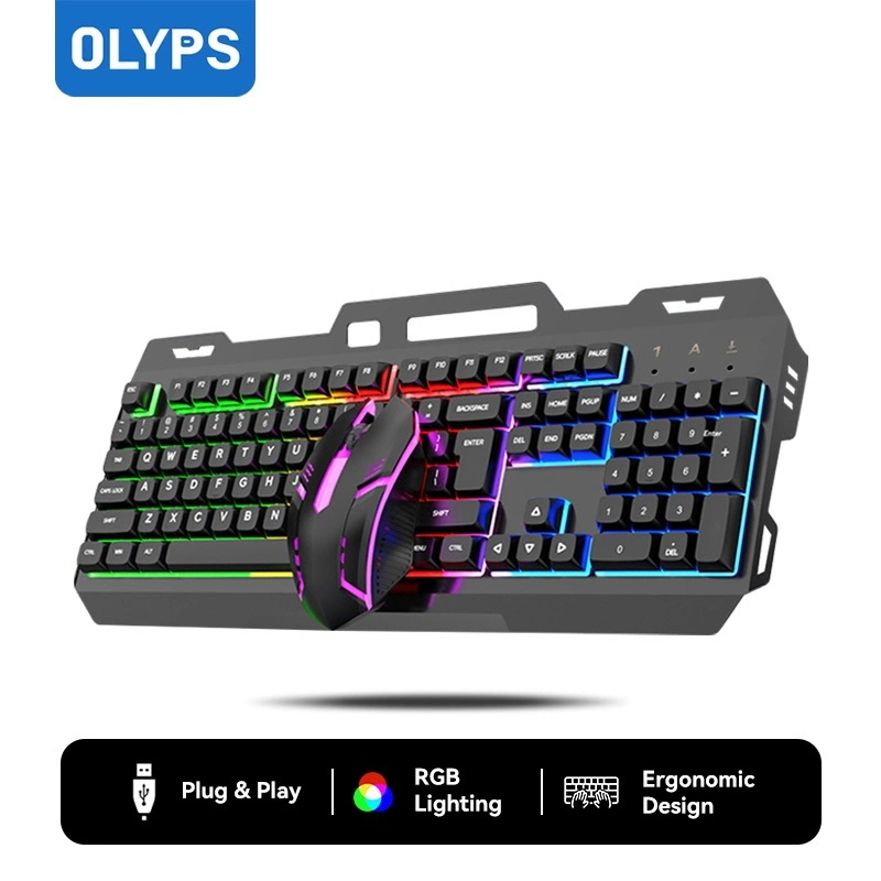 OLYPS Keyboard Mouse 1 Set Gaming RGB Light 104 Keys Full Size Keyboard Laptop Mechanical Feeling