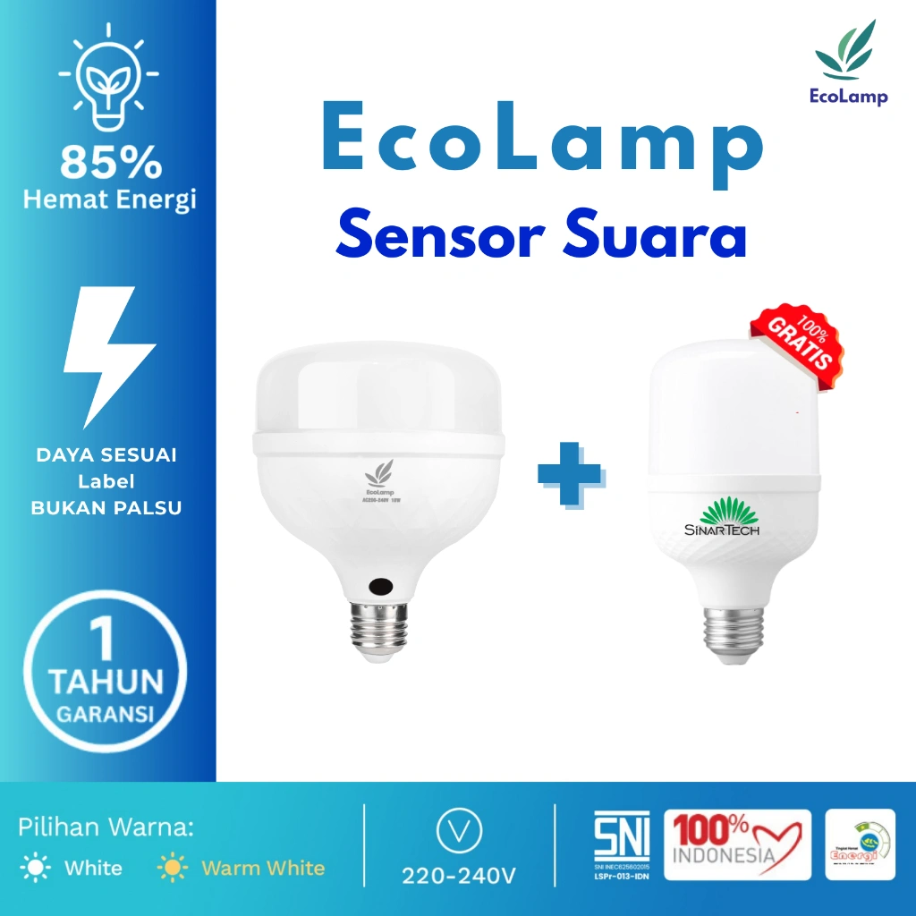 [BUY 1 GET 1 SinarTech] ECOLAMP Lampu LED Sensor Suara Nyala Otomatis | Praktis dan Hemat Energi