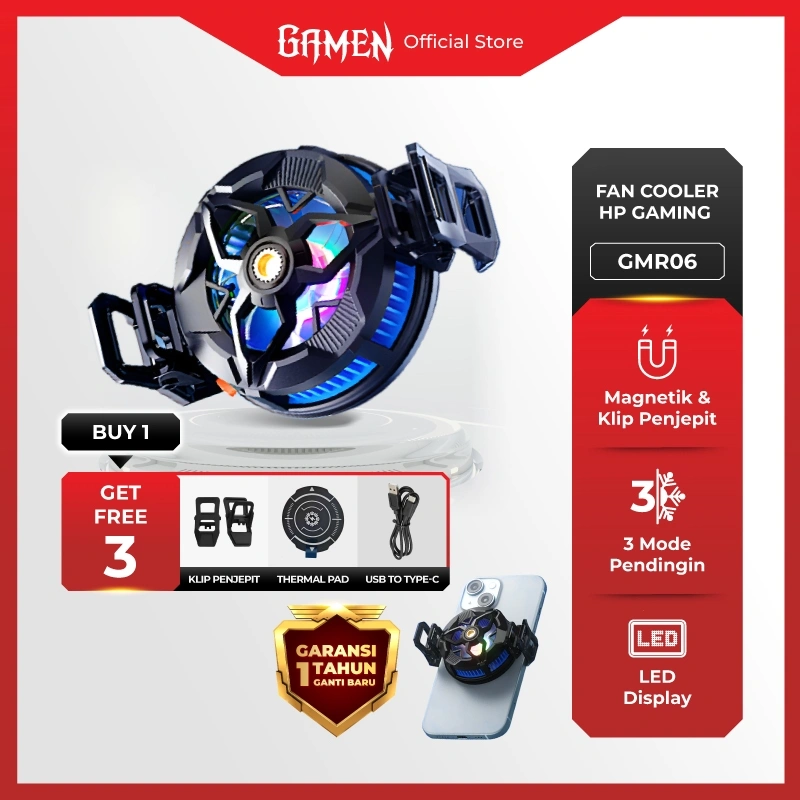 GAMEN GMR06 Pendingin Hp Gaming Magnetic + Klip Type-C RGB Fan Cooler Hp Black Myth Wukong Kipas Pendingin Hp Magnet Heatsink Super Silent Fan Cooling Hp Untuk Game Aksesoris Original