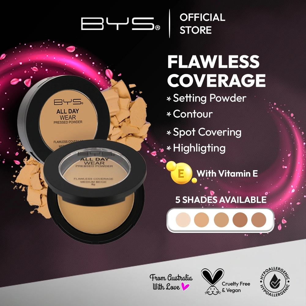 BYS All Day Wear Powder Flawless Coverage - Bedak Padat Longlasting Natural Full Coverage