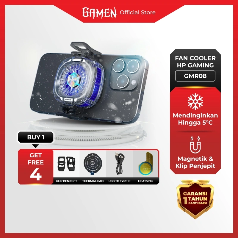 GAMEN GMR08 Pendingin Hp Gaming Magnetic + Klip Fan Cooler Hp RGB Semikonduktor Area Luas Kipas Pendingin Hp Turun Hingga 5°C Funcooler Cooling Hp Heatsink For iPhone / Android Aksesoris Game Original