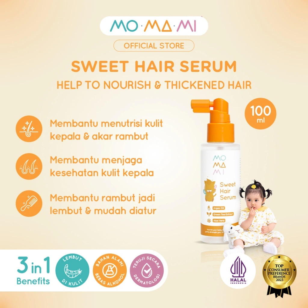 Momami Sweet Hair Serum 100ml - Serum Vitamin Rambut Bahan Alami Melembutkan Menumbuhkan Rambut Anak