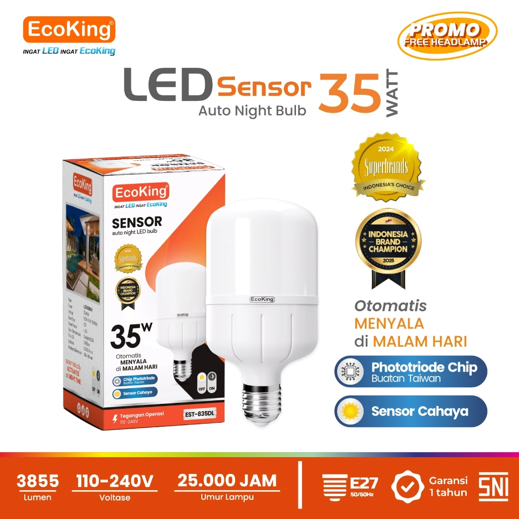 EcoKing Lampu Bohlam LED Rumah Sensor Cahaya Otomatis Light Bulb 35W Cahaya Putih (EST835DL)