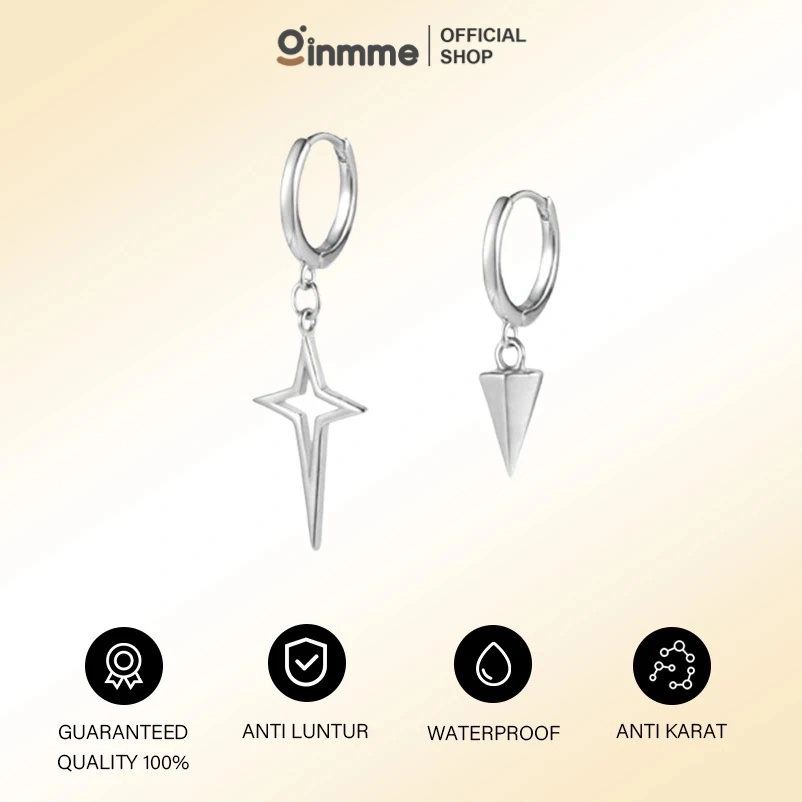 Ginmme 2PCS Anting Salib Bintang Korea Gaya Sliver Asimetris Keren Geometri Hip Hop Telinga Stud