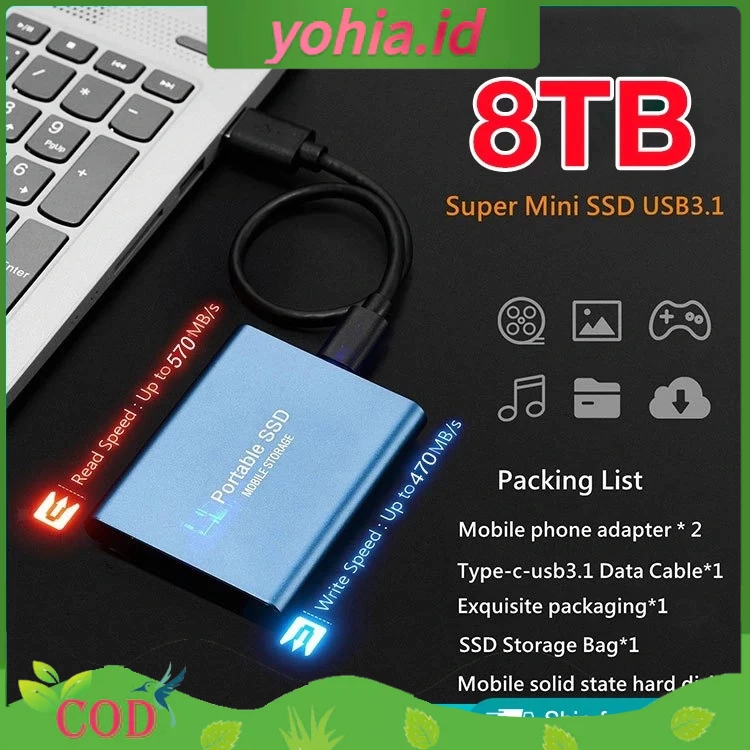 Portable SSD External hard drives 1TB 2TB 4TB 8TB Hardisk Eksternal Hard Drive Seluler SSD USB 3.0 Portable External Hard Drive