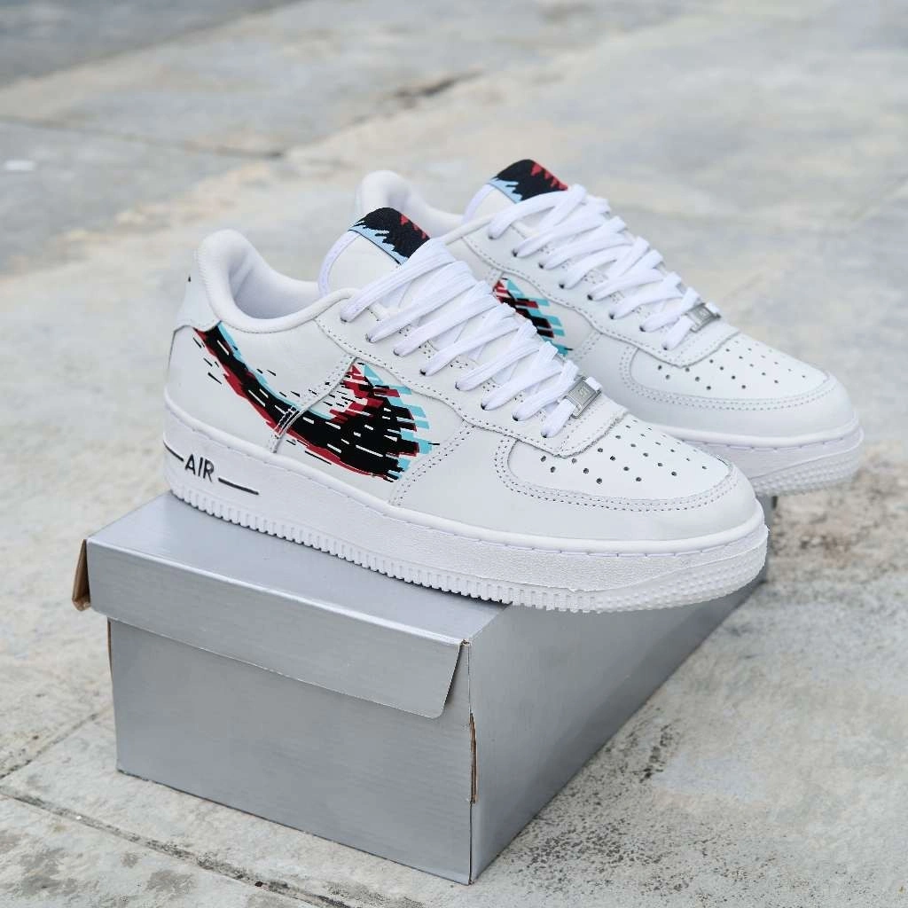 SEPATU SENAKERS PRIA - AF 0NE X GLITCH LIS MOTIF ( LOK )