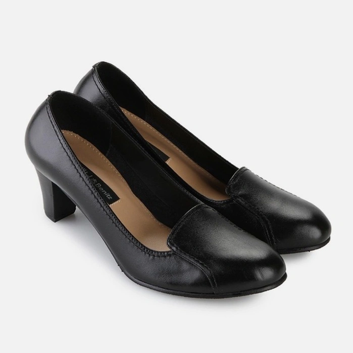 Benitz Sepatu Formal Kerja Wanita model Pumps Kitten Heels bahan Cow Leather [B-6825] - Black