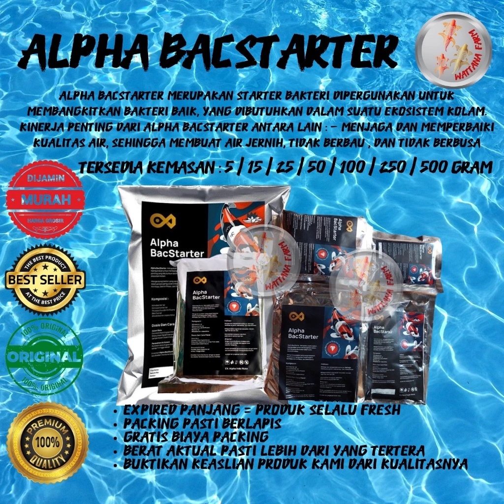 Alpha BacStarter Bakteri starter/probiotik/Perawatan Air Aquarium/Kolam/Tank Berbagai Kemasan Terlaris Teruji Kemasan Besar