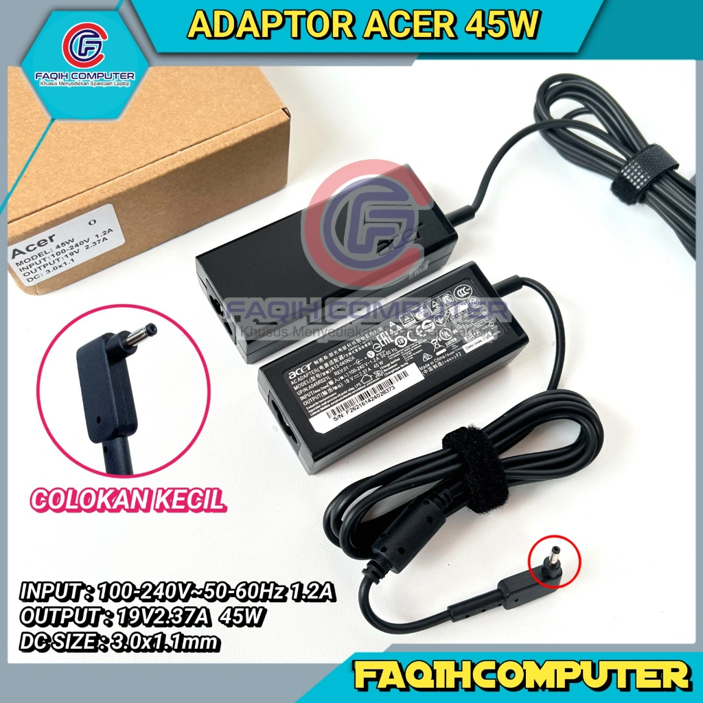 Adaptor Charger Acer Aspire 5 A514-53 A514-53G A514-52KG A115-31 19V-2.37A 45W DC (3.0x1.1mm)