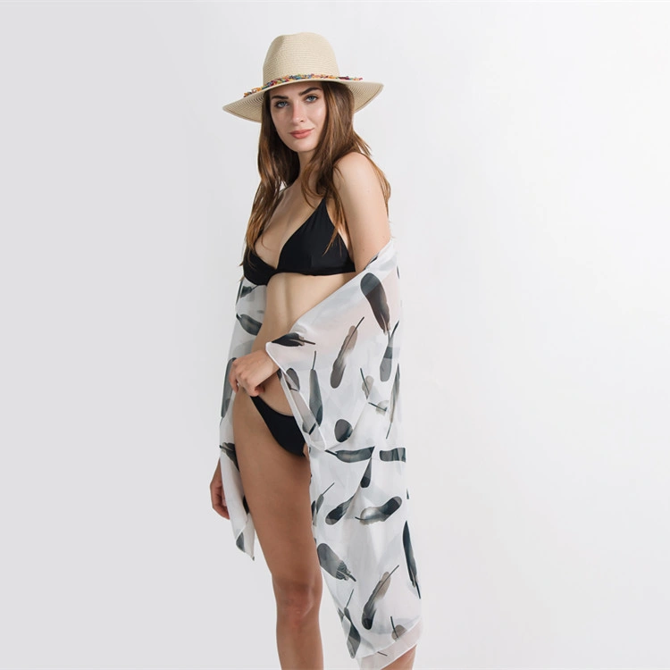 Cardigan Terlaris gaya Eropa dan Amerika perjalanan musim panas pola bulu kimono cardigan blus bikini outer scarf summer wanita