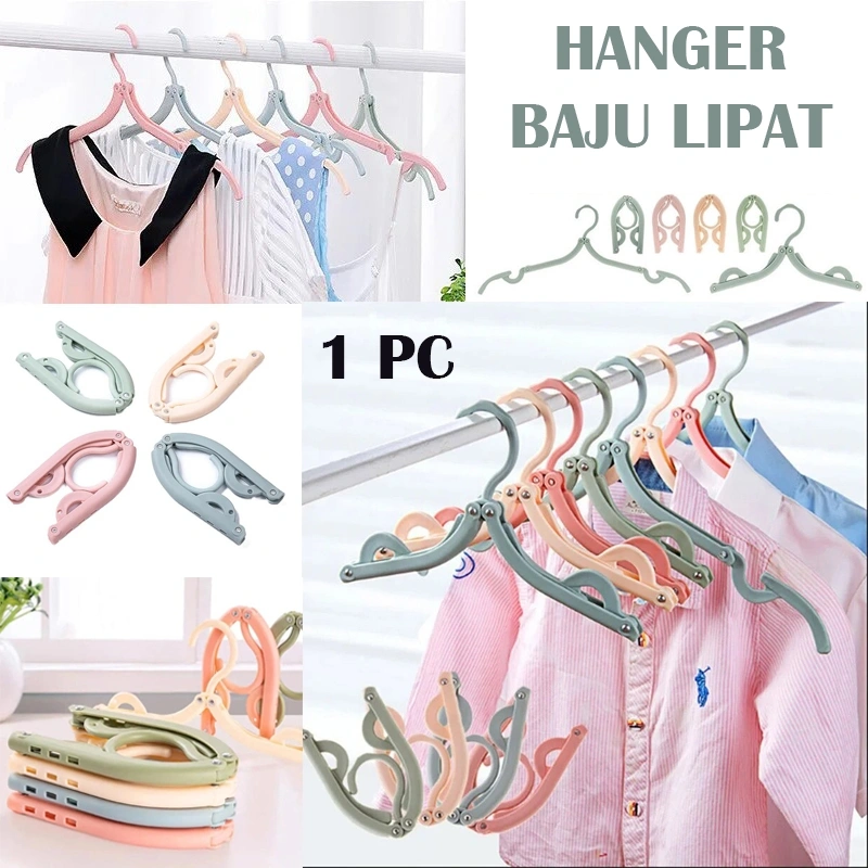 Hanger Gantungan Baju Lipat 1 PC Serbaguna Praktis Warna Random Bahan Plastik Travel Portable