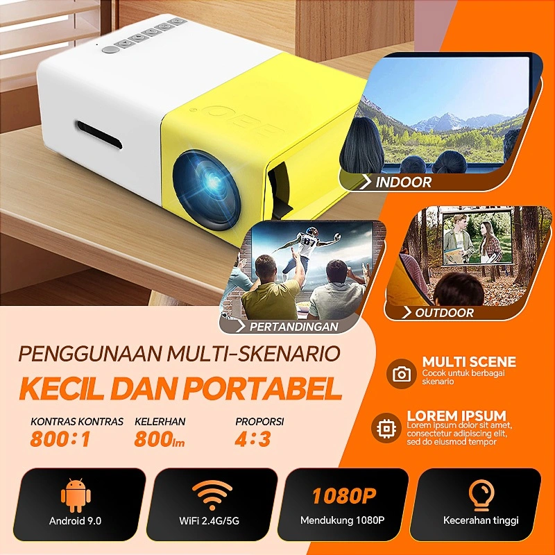 2K HD Smart Projector Home Wall Projector Living Room Home Theatre Mobile Phone Screen Projection Portable Bedroom Projector