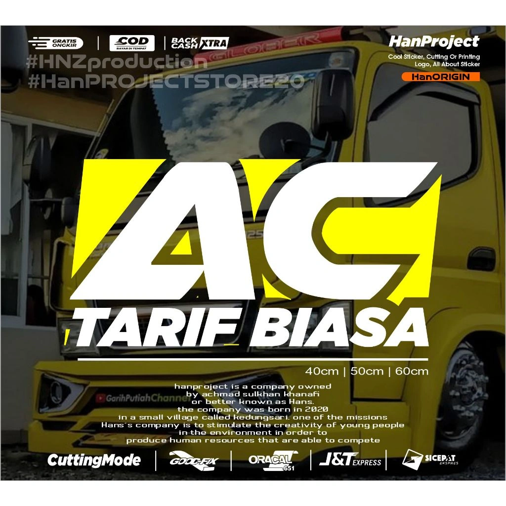 STICKER CUTTING TULISAN " AC TARIF BIASA " COCOK UNTUK KACA MOBIL TRUK DAN PICK UP ORIGINAL DESAIN BY HANPROJECTSTORE
