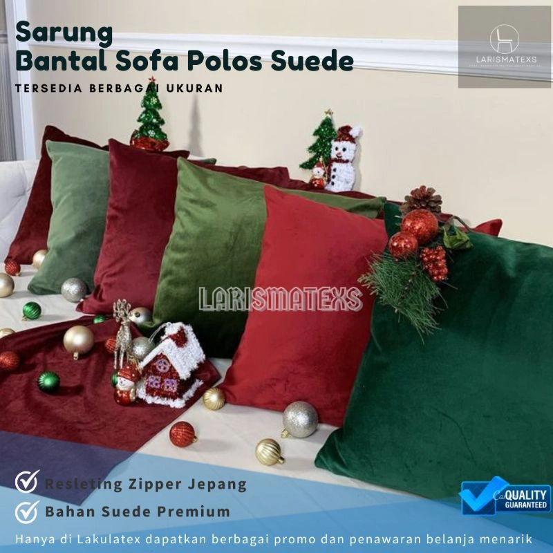 Sarung Bantal Sofa Natal Bahan Suede Premium Polos 30x30 30x50 40x40 45x45 50x50 60x60 Warna Terlengkap Christmas
