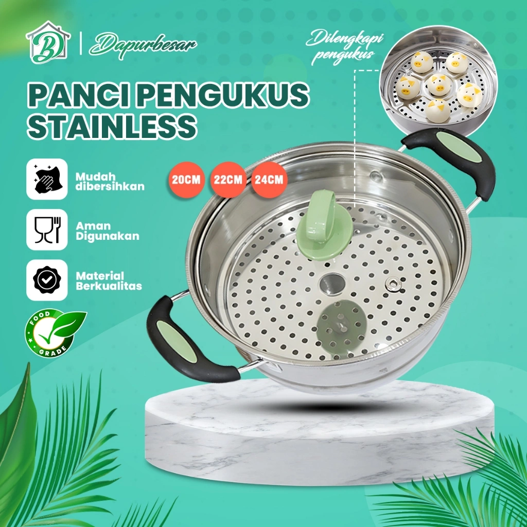 Panci Pengukus Stainless / Panci Stainless / 20,22,24cm / Sudah Free Kukusan