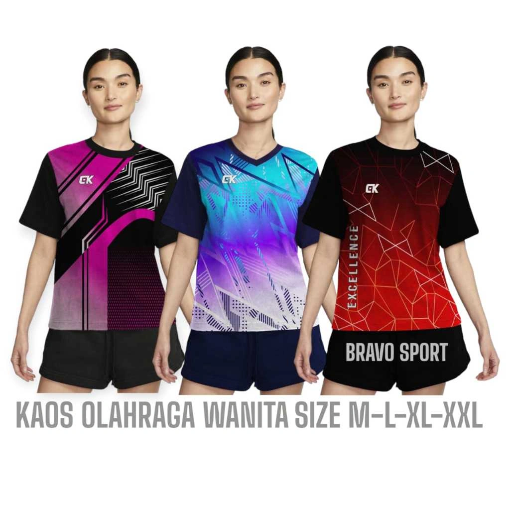 Kaos Olahraga Wanita Setelan & Atasan Wanita Dewasa//Kaos Olahraga Volly Badminton Senam Jogging Yoga Dll Printing Size M-L-XL-XXL