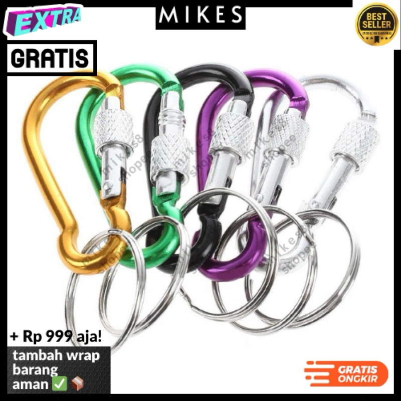 Gantungan Kunci Carabiner Ulir / Warna Warni Aluminium 5D Shape Gantungan Karabiner