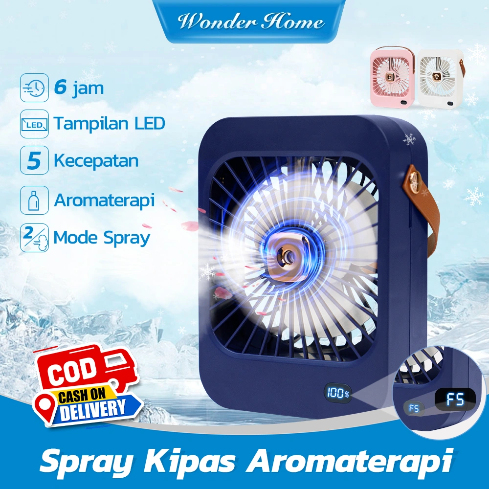 Kipas Angin Portable Nano Spray 5 Speeds AC Cooler Daya Tampilan LED Aromaterapi Tahan Lama USB FN35