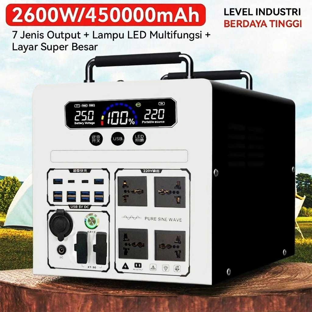 Genset Listrik Power Station Camping Powerbank 220V 2600W Baterai Internal 360000/1332Wh 450000mAh/1665Wh Portable Power Station AC/DC/USB Genset Listrik