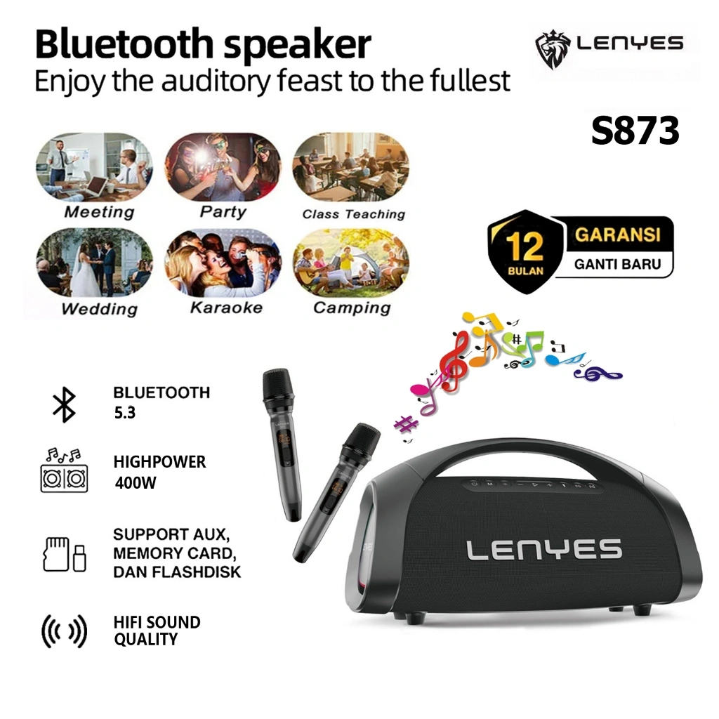 LENYES S873 400W Outdoor KTV KARAOKE Wireless Speaker + HD Microphone Karaoke Bluetooth 5.3 DSP High Power Bass Subwoofer TWS