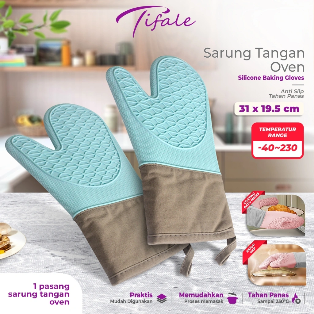 Tifale Sarung Tangan Oven Anti Panas Dapur Silicone Baking Gloves / Heat Resistant Anti-Scald Oven Baking Hot Pot Mitts For Bakery