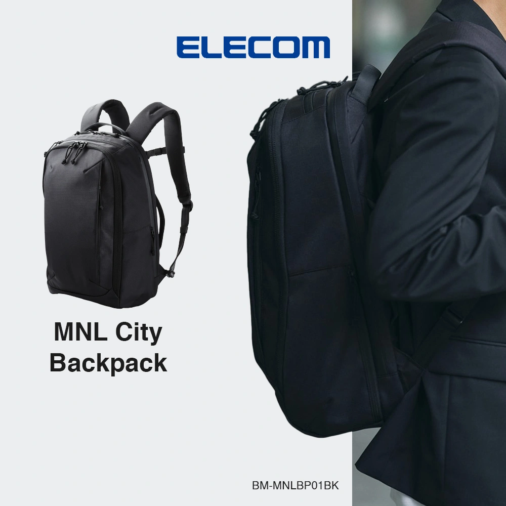 ELECOM MNL City Backpack 21L Tas Pria Tas Ransel Laptop 15.6 Inch Cordura Tahan Air  BM-MNLBP01BK