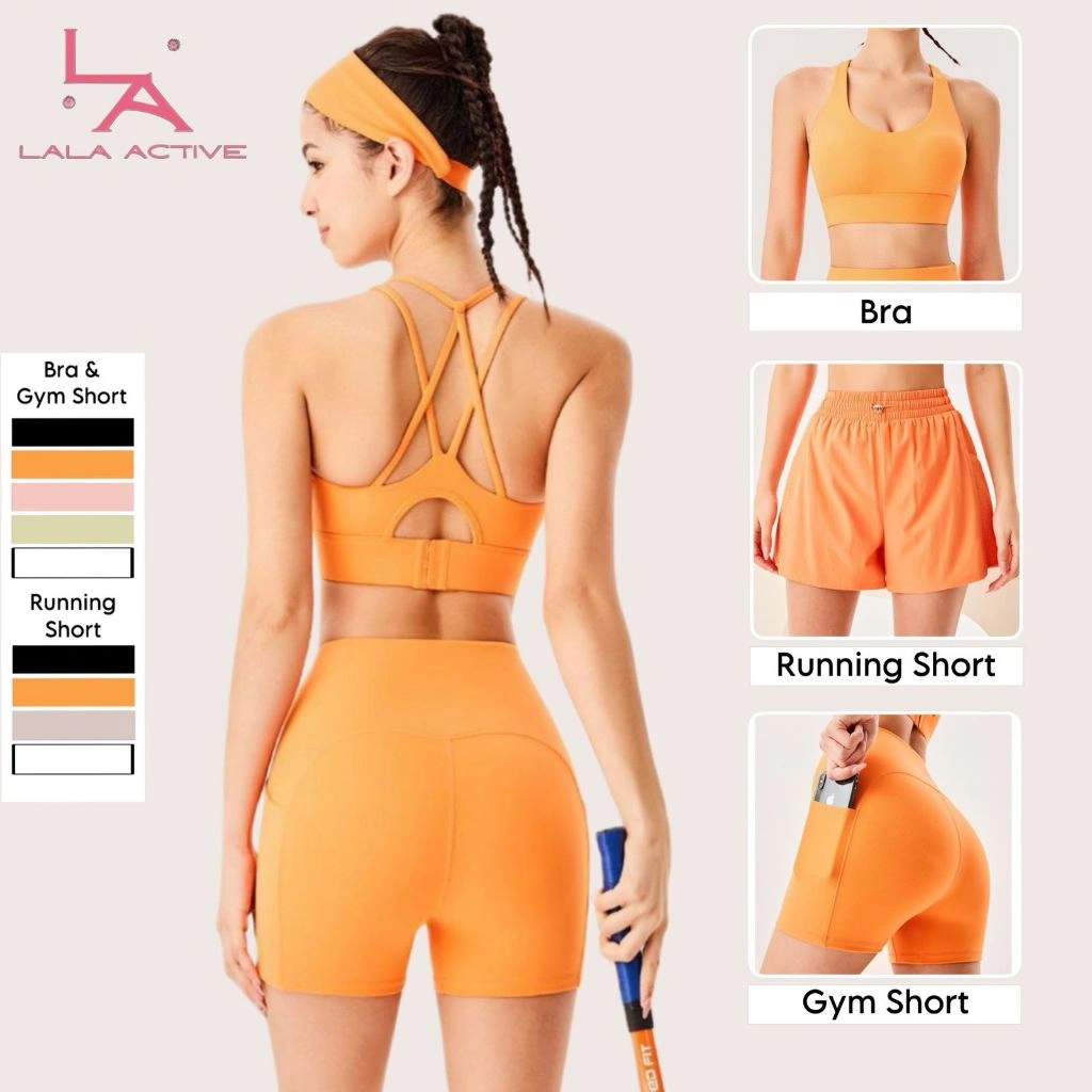 Lala.Active - Mia SET - SPORTBRA / SHORT - Sports Bra dan Celana Pendek Gym Running Olahraga Wanita