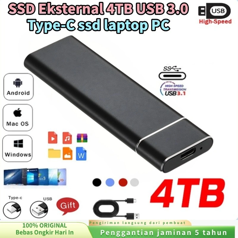 (COD/Gratis Ongkir) SSD Eksternal 4TB USB 3.0 Type-C ssd laptop PC ssd portable eksternal hp solid state drive