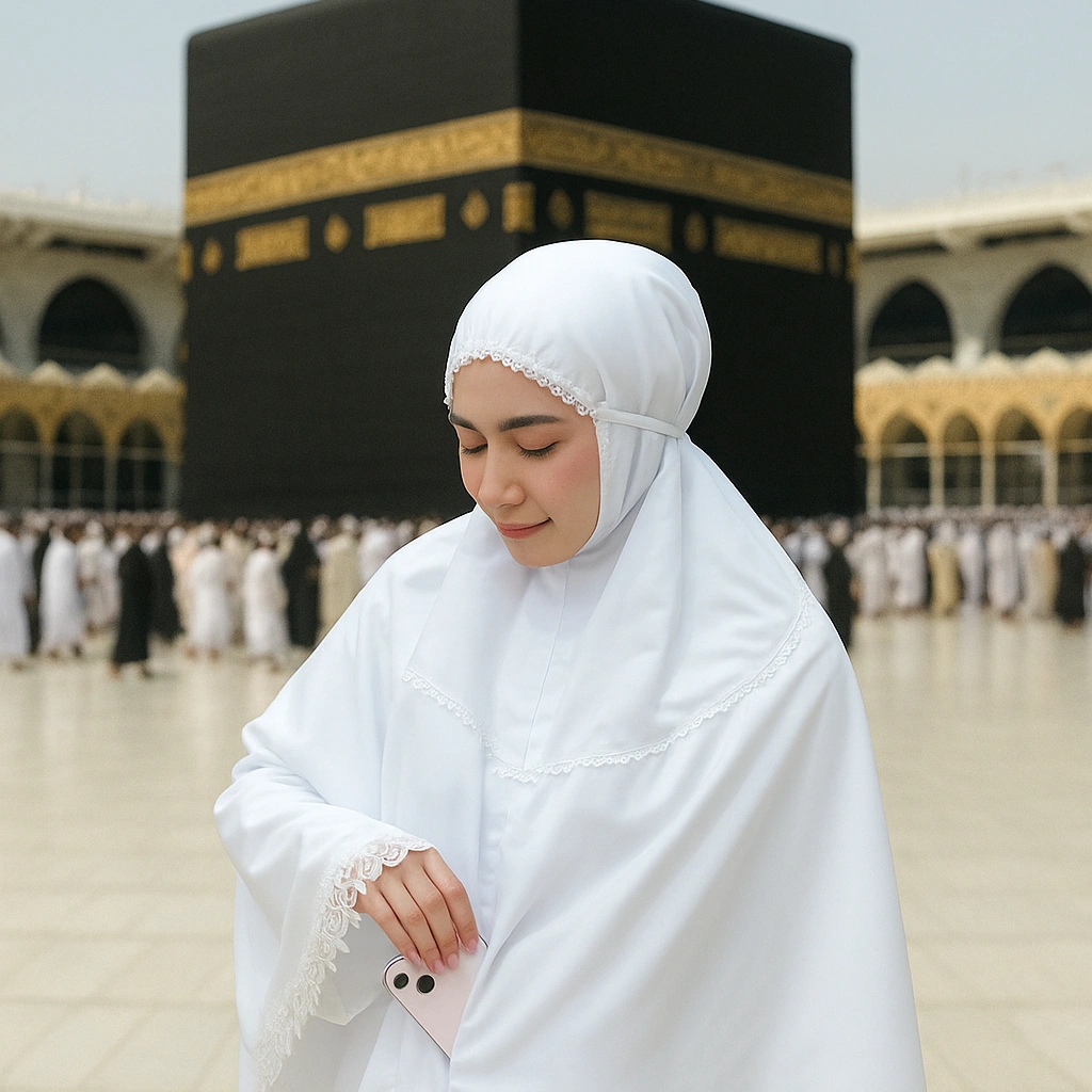 Nelula - Jilbab Bergo Umroh Dan Haji Premium Jumbo Kantong Bersaku Anti Copet Putih Dan Hitam Menutup Dagu